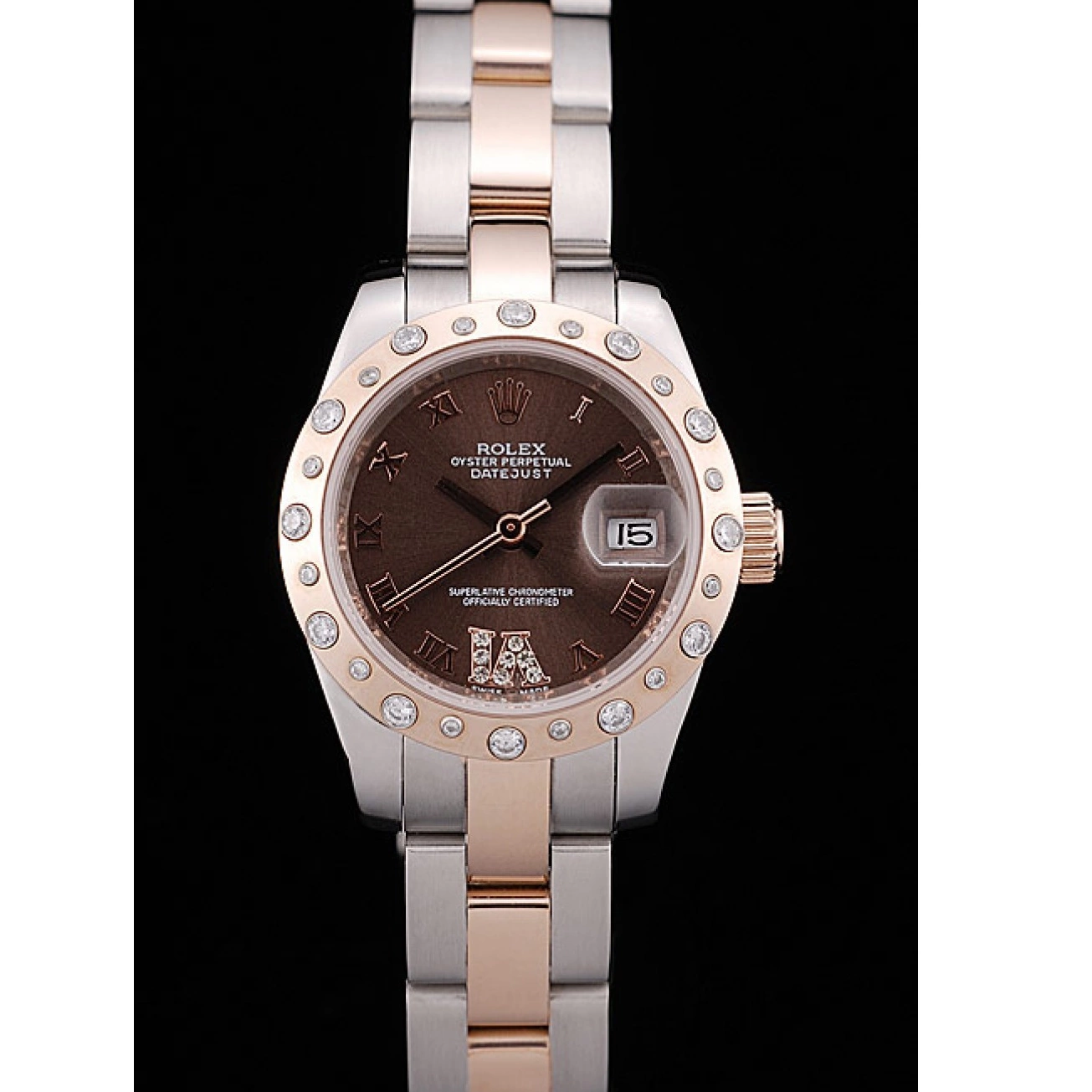 Aaa fake watches Case Brushed DateJust Diamond Plated Brown Stainless Dial Rolex Steel 0822